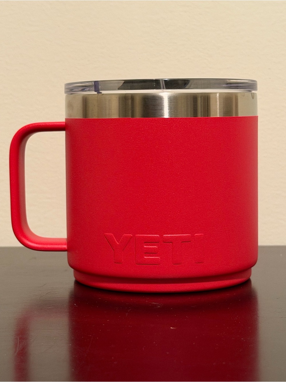Yeti Red Travel Mug with Stainless Rim-14oz